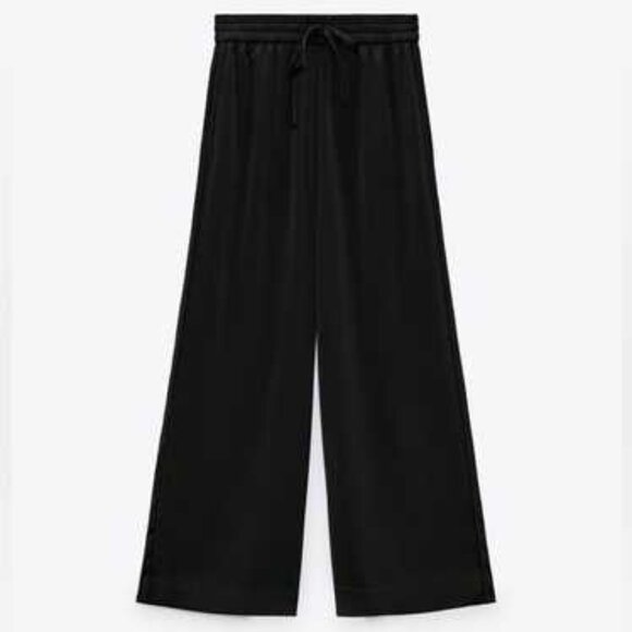 Zara Satin Wide Leg Black Pants- S - Picture 1 of 1
